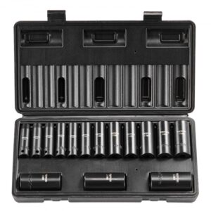VEVOR Juego de Vasos de Impacto 3/8" Juego de Vasos de Impacto Métricos 15 piezas 8-22 mm Acero de Aleación CR-Mo 6 Puntos Marcas de Tamaño Fáciles de Leer para Reparación de Automóviles, Taller