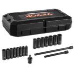 VEVOR Juego de Vasos de Impacto 9,5 mm Juego de Dados Profundos 18 Piezas Métricos de 29-38 mm 6 Puntas de Acero de Aleación con Estuche de Transporte para Reparación de Automóviles, Color Negro