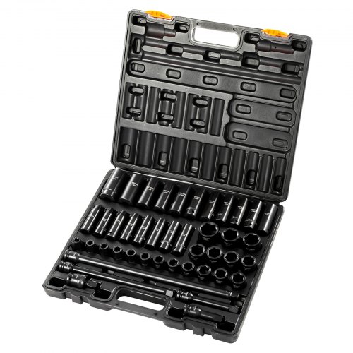 VEVOR Juego de vasos de impacto de 1/2", 43 piezas, vasos de impacto métricos estándar profundos de 9-30 mm, acero de aleación CR-V de 6 puntos, con barra de extensión y estuche de transporte