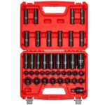 VEVOR Juego de Vasos de Impacto de 39 Piezas con Entrada de 12,7 mm, Profunda y Superficial, Métricos de 9 a 30 mm, Acero al Cromo-Vanadio, Doble Marcaje de Tamaño, para Mantenimiento Automotriz