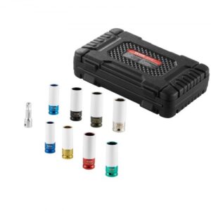 VEVOR Kit de Dados de Impacto para Tuercas de Rueda con Estuche de Almacenamiento y Barra de Extensión Kit de dados Profundos SAE de 6 Puntas y Métricos con Impulsión de 12,7 mm, 8 tamaños de tuercas