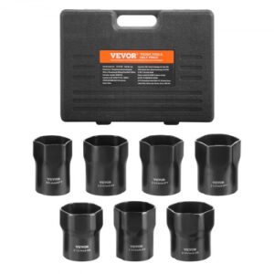 VEVOR 7 PCS Juego de Dados para Tuercas de Seguridad de Cojinetes de Rueda Dados SAE y Métricos de 6 Puntas con Impulsión de 12,7 mm con Estuche de Almacenamiento para Vehículos Ford, Dodge y Toyota