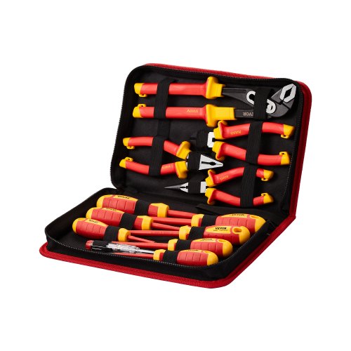 VEVOR Juego de Destornilladores Aislados, 12 PCS Kit de Destornilladores Eléctricos Profesionales con Puntas Ranuradas Phillips Magnéticas, Alicates Aislados y Alicates Diagonales para Electricistas