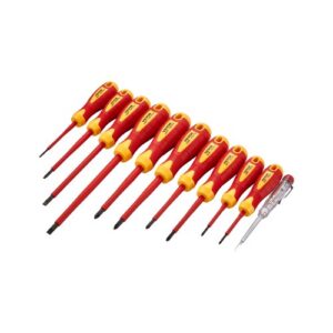 VEVOR Juego de Destornilladores Aislados de 1000 V, 11 PCS Juego de Destornilladores Eléctricos Profesionales con Puntas Ranuradas Pozi Phillips Magnéticas, Comprobador de Voltaje para Electricistas
