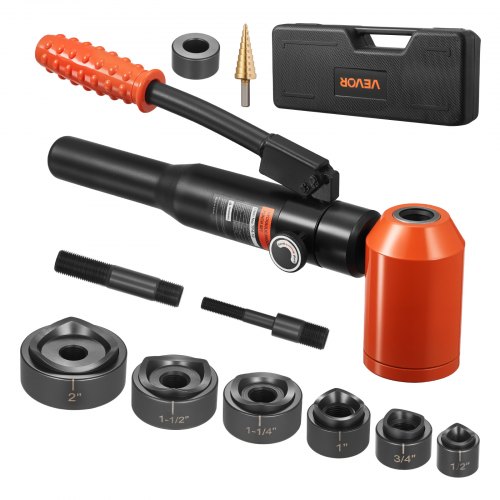 VEVOR kit de Perforación Hidráulica de 10 T, con 6 Punzones de 12,7-50,8 mm, para Metal, Acero Inoxidable, Aluminio y Plástico, para Talleres, Obras de Construcción e Instalaciones Eléctricas