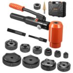 VEVOR Kit de Punzón Pelador de 15 T, Juego de Punzones de 12,7 a 101,6 mm, Herramienta para Hacer Agujeros, con 10 Matrices para Armarios Eléctricos Metálicos y Armarios de Distribución, Negro