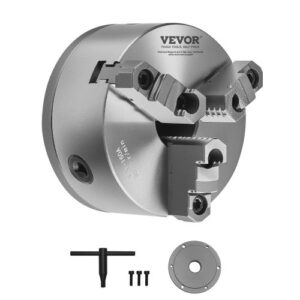 VEVOR Mandril de Torno de 3 Mordazas Diámetro Exterior de 160 mm Autocentrante con Placa de Soporte Roscada, Rango de Sujeción de 3-145 mm con Tornillos de Llave en T para Torno de Madera y Metal