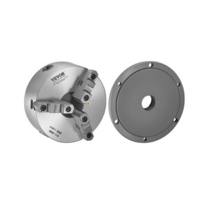VEVOR Mandril de Torno de 3 Mordazas Diámetro Exterior de 200 mm, Autocentrante con Placa de Soporte Roscada, Rango de Sujeción de 4-200 mm con Tornillos de Llave en T para Torno de Madera y Metal