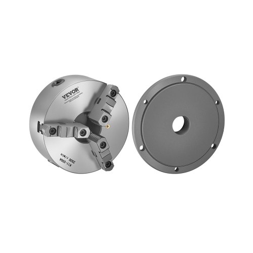VEVOR Mandril de Torno de 3 Mordazas Diámetro Exterior de 200 mm, Autocentrante con Placa de Soporte Roscada, Rango de Sujeción de 4-200 mm con Tornillos de Llave en T para Torno de Madera y Metal