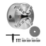 VEVOR Mandril de Torno de 4 Mordazas Diámetro Exterior de 200 mm, Autocentrante con Placa de Soporte Roscada, Rango de Sujeción de 4-200 mm con Tornillos de Llave en T para Torno de Madera y Metal