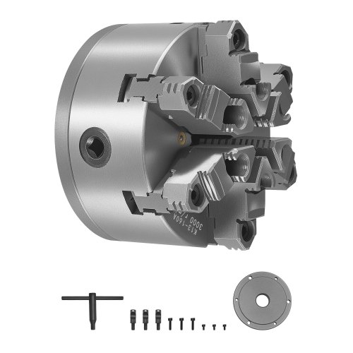 VEVOR Mandril de Torno de 6 Mordazas Diámetro Exterior 160 mm Autocentrante con Placa de Soporte de Leva D1-4, Rango de Sujeción de 3-145 mm con Tornillos de Llave en T para Torno de Madera y Metal