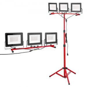 VEVOR Luz de Trabajo LED con Soporte, 15 000 Lúmenes, Luz de 3 Cabezales con Interruptor Individual, Trípode y Cable de Alimentación de 3,3 m para Obras de Construcción, Resistente al Agua IP65
