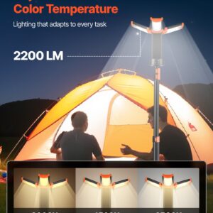VEVOR Luz de Trabajo LED con Trípode 10 Ah, Foco Recargable de Trabajo con 3 Cabezales
