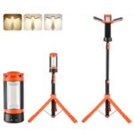 VEVOR Luz de Trabajo LED con Trípode 13,2 Ah, Foco Recargable de Trabajo con 3 Cabezales, Recargable, Inalámbrica, 2200 Lúmenes, 3000 K-6500 K, Iluminación Portátil para Obras de Construcción