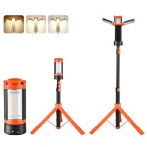 VEVOR Luz de Trabajo LED con Trípode 8 Ah, Foco Recargable de Trabajo con 3 Cabezales, Recargable, Inalámbrica, 2200 Lúmenes, 3000 K-6500 K, Iluminación Portátil para Obras de Construcción, Camping