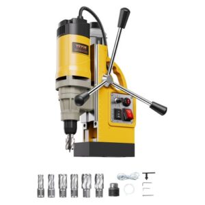 VEVOR 1400 W Taladro Magnético, Taladro de Columna Magnético Eléctrico de 12800 N con 6 Brocas de Perforación, Diámetro de Perforación de 50 mm, Velocidad Variable, para Mejoras para el Hogar