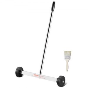 VEVOR Barredora magnética con ruedas, mini barredora magnética de 15 pulgadas, capacidad de 8 libras, mango ajustable, barredora magnética liviana para recoger clavos y tornillos, fácil limpieza del taller y garaje