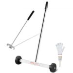 VEVOR Barredora magnética de 15 pulgadas con ruedas, capacidad de 8 libras, con herramienta de recogida magnética telescópica, mango ajustable, barredora de recogida magnética para recoger clavos y tornillos, para taller, garaje, patio