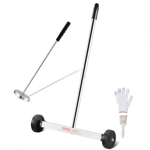 VEVOR Barredora magnética de 15 pulgadas con ruedas, capacidad de 8 libras, con herramienta de recogida magnética telescópica, mango ajustable, barredora de recogida magnética para recoger clavos y tornillos, para taller, garaje, patio