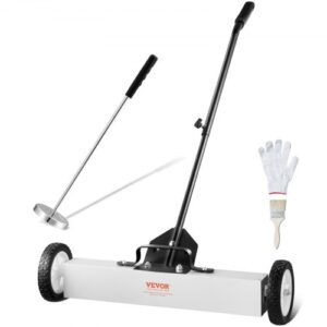 VEVOR Barredora magnética de 24 pulgadas con ruedas, capacidad de 50 libras, con herramienta de recogida magnética telescópica, mango ajustable, barredora de recogida magnética para recoger clavos y tornillos, para taller, garaje, patio