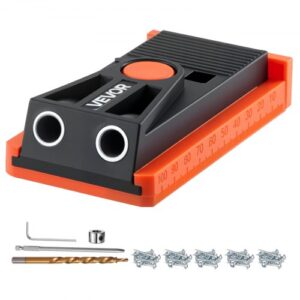 VEVOR Kit de Plantilla, para Agujeros Ocultos Ajustable 12,7 a 38,1 mm, Plástico, con Broca Escalonada, Llave Hexagonal, Anillo de Tope para Taladro, Punta Cuadrada y Tornillos, 190 x 95 x 35 mm