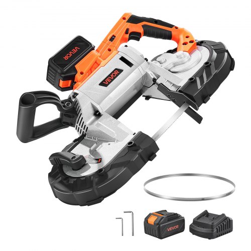 VEVOR Kit de Sierra de Cinta Portátil Inalámbrica, Corte Profundo de 12,7 cm con 360 W Motor sin Escobillas y Batería de 4 Ah, Velocidad Variable de 0 a 120 m/min, para Cortar Metal y Madera
