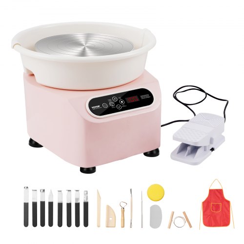 Torno de Alfarería Eléctrico 280 mm 350W Rosa | Máquina Cerámica con Pantalla LCD