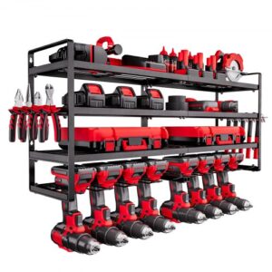 VEVOR Organizador de Herramientas Eléctricas de Pared, Estante de Almacenamiento de 4 Capas con 8 Portabrocas, para Destornillador, para Garaje, Banco de Trabajo y Taller, 928,5 x 200 x 420 mm