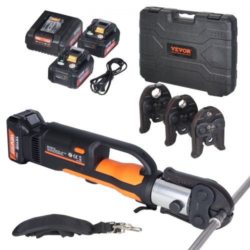 VEVOR Kit de Herramientas para Engarzar Tuberías Eléctricas con 2 Baterías de 18 V 4,0 Ah Engarzadora Profesional con Mandíbulas V15, V22, V28, Cargador Rápido y Estuche de Transporte