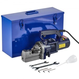 VEVOR Cortadora de Varillas de Refuerzo Hidráulica Eléctrica, 1350 W, hasta 4-22 mm en 3,5 Segundos, Acero Alta Potencia con Estuche de Herramientas y Lata de Aceite, Negro y Azul, 420 x 125 x 230 mm