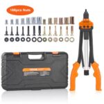 VEVOR Remachadora Manual de Tuercas de Remache Alicates de Inserción Roscada de 41 cm con 13 Mandriles 186 Tuercas en 13 Tamaños Herramienta Remachadora Semiautomática con Estuche para Bricolaje