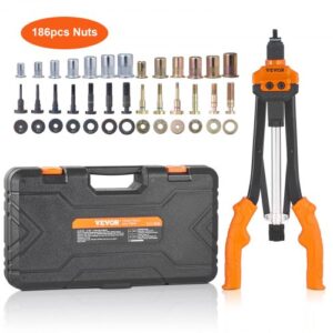 VEVOR Remachadora Manual de Tuercas de Remache Alicates de Inserción Roscada de 41 cm con 13 Mandriles 186 Tuercas en 13 Tamaños Herramienta Remachadora Semiautomática con Estuche para Bricolaje