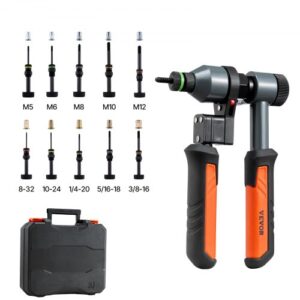 VEVOR Remachadora Manual con Trinquete, kit Completo para Bricolaje, Alicates para Tuercas Remachables con 10 Mandriles Métricos y SAE, 100 Tuercas y Estuche de Transporte, 210 x 158 x 42 mm
