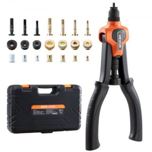 VEVOR Remachadora Manual, Kit Completo para Instalación y Reparación en Casa, Alicates para Tuercas Remachables, 7 Mandriles Métricos y SAE, 70 Tuercas y Estuche de Transporte, 340 x 160 x 45 mm
