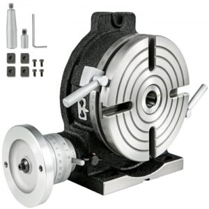 VEVOR Mesa de Trabajo Rotativa Horizontal y Vertical, 200 mm Mesa Giratoria para Fresadoras con 4 Ranuras, 105 y 40 mm Fresadora de Mesa de Trabajo Rotativa para Perforar, Fresar o Cortar en Taller