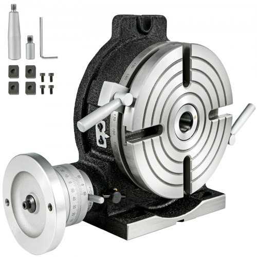 VEVOR Mesa de Trabajo Rotativa Horizontal y Vertical, 200 mm Mesa Giratoria para Fresadoras con 4 Ranuras, 105 y 40 mm Fresadora de Mesa de Trabajo Rotativa para Perforar, Fresar o Cortar en Taller