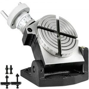 VEVOR Mesa de Trabajo Rotativa Horizontal y Vertical, 100 mm Mesa Giratoria para Fresadoras con 4 Ranuras, 70 y 15 mm Fresadora de Mesa de Trabajo Rotativa para Perforar, Fresar o Cortar en Taller