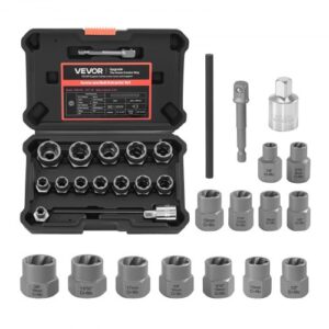 VEVOR Juego de Extractor de Tuercas y Tornillos Dañados 16 Piezas, Extractor de Pernos, con Punzón Adaptadores y Estuche de Almacenamiento, Herramientas para Sacar Tornillos Rotos Oxidados Pintados