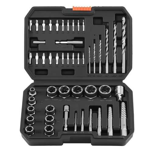 VEVOR Juego de Extractor de Tuercas y Tornillos Dañados 49 Piezas, Brocas para Taladro Incluidas, Adaptadores y Estuche de Almacenamiento, Herramientas para Sacar Tornillos Rotos Oxidados Pintados