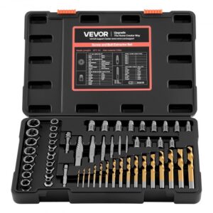 VEVOR Juego de Extractor de Tuercas y Tornillos Dañados 54 Piezas, con Brocas para Taladro, Adaptadores y Estuche de Almacenamiento, Acero 41xx, Herramientas para Sacar Pernos Rotos Oxidados Pintados