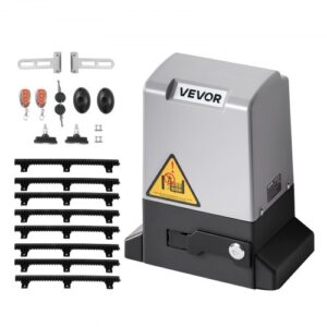 Abridor de Puerta Corrediza Eléctrico 280 W para Puertas de hasta 25 m Carga de 816 kg con Cremallera de Nailon, Sensor Infrarrojo, 2 Controles Remotos, Sistema de Apertura de Portones 10 m/min