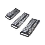 VEVOR Kit de Organizador de Dados Portátil, 3 PCS de Bandejas de Enchufes Métricos SAE de 1/4'', 3/8'', 1/2'', Capacidad de 76 Enchufes con Mango y Base Magnética para Cajón de Caja de Herramientas