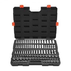 VEVOR Juego de Llaves de Vaso, con Accionamiento 9,5 mm, Medidas Métricas 6 a 24 mm, Profundas y Estándar, para Mecánicos con Estuche, Acero de Aleación CR-V Cromado, 535 x 410 x 89 mm, 104 uds