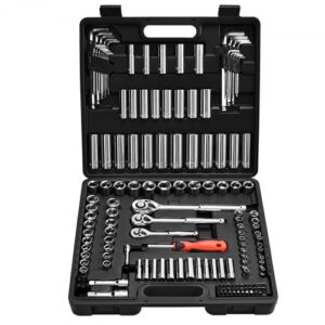 VEVOR Juego de Vasos, con Trinquete y Puntas 9,5/6,4/12,7 mm, SAE y Métrico, para Puntas Profundas y Poco Profundas, con Punta, Accesorios y Estuche de Transporte, Acero Aleación CR-V, 149 uds