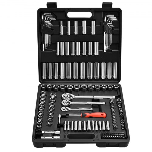 VEVOR Juego de Vasos, con Trinquete y Puntas 9,5/6,4/12,7 mm, SAE y Métrico, para Puntas Profundas y Poco Profundas, con Punta, Accesorios y Estuche de Transporte, Acero Aleación CR-V, 149 uds