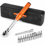 VEVOR Juego de Llaves Dinamométricas de Clic Accionamiento de 1/4" 2,3-22,6 Nm 72 Dientes Escalas de Doble Dirección y Doble Rango con Vasos para Puntas y Barra de Extensión, Color Naranja