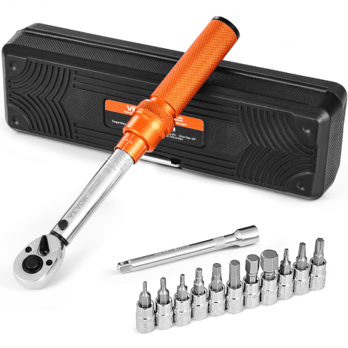 VEVOR Juego de Llaves Dinamométricas de Clic Accionamiento de 1/4" 2,3-22,6 Nm 72 Dientes Escalas de Doble Dirección y Doble Rango con Vasos para Puntas y Barra de Extensión, Color Naranja