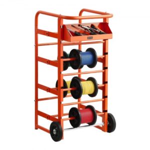 VEVOR Portacarretes de Alambre, Dispensador de Múltiples Carretes con 11 Varillas, Ruedas, Soporte para Cables con Bandeja para Guardar Cableado para Uso Eléctrico, Industrial y Minorista