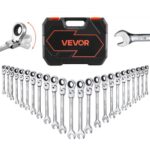 VEVOR Juego de Llaves de Trinquete 24 Unidades, Llaves Combinadas con Carraca, Cabezas Flexibles, SAE y Métrica, con Estuche de Almacenamiento, para Bricolaje Hogar Reparaciones de Automóvil, Plateado