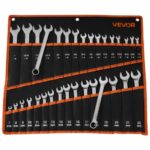 VEVOR Juego de Llaves Combinadas 32 Unidades, Llave de Estrella de 12 Puntas, Métrica y SAE, con Bolsa de Almacenamiento, Acero al Carbono, para Talleres Reparaciones de Automóvil Bricolaje Hogar